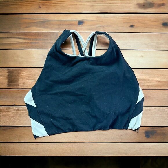 Athleta Sports Bra in Black & Dark Beige Striped Size S Pullover Workout - Picture 1 of 6